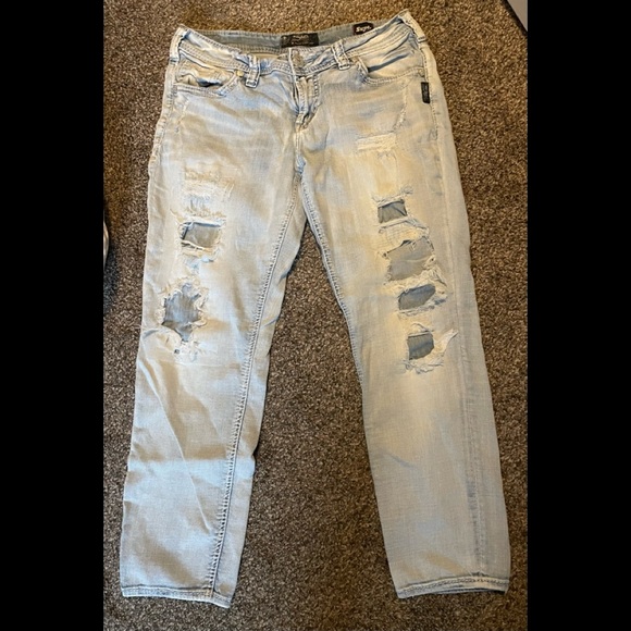Silver Super Stretch Boyfriend Jeans - Picture 1 of 8
